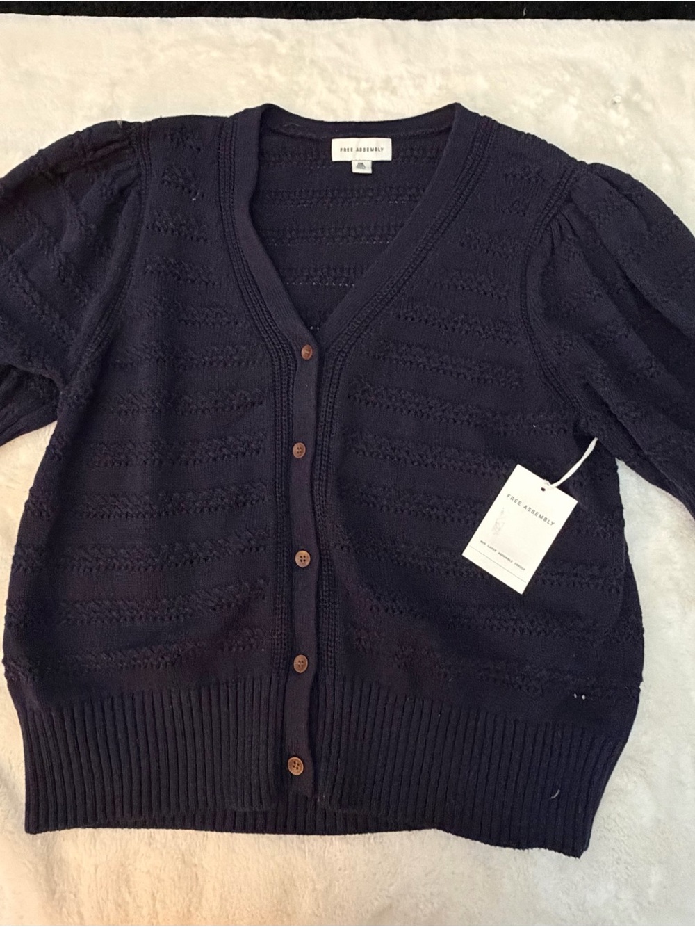 FINE ASSEMBLY Navy Button-Front V-Neck Cardigan